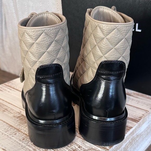 Chanel Women's Quilted Leather Boots - Black and Taupe - Picture 6 of 10